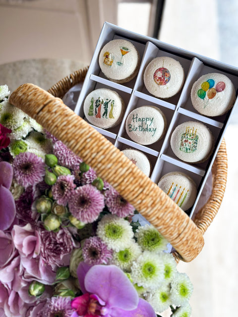 Happy Birthday Makaron & Çiçek Sepeti